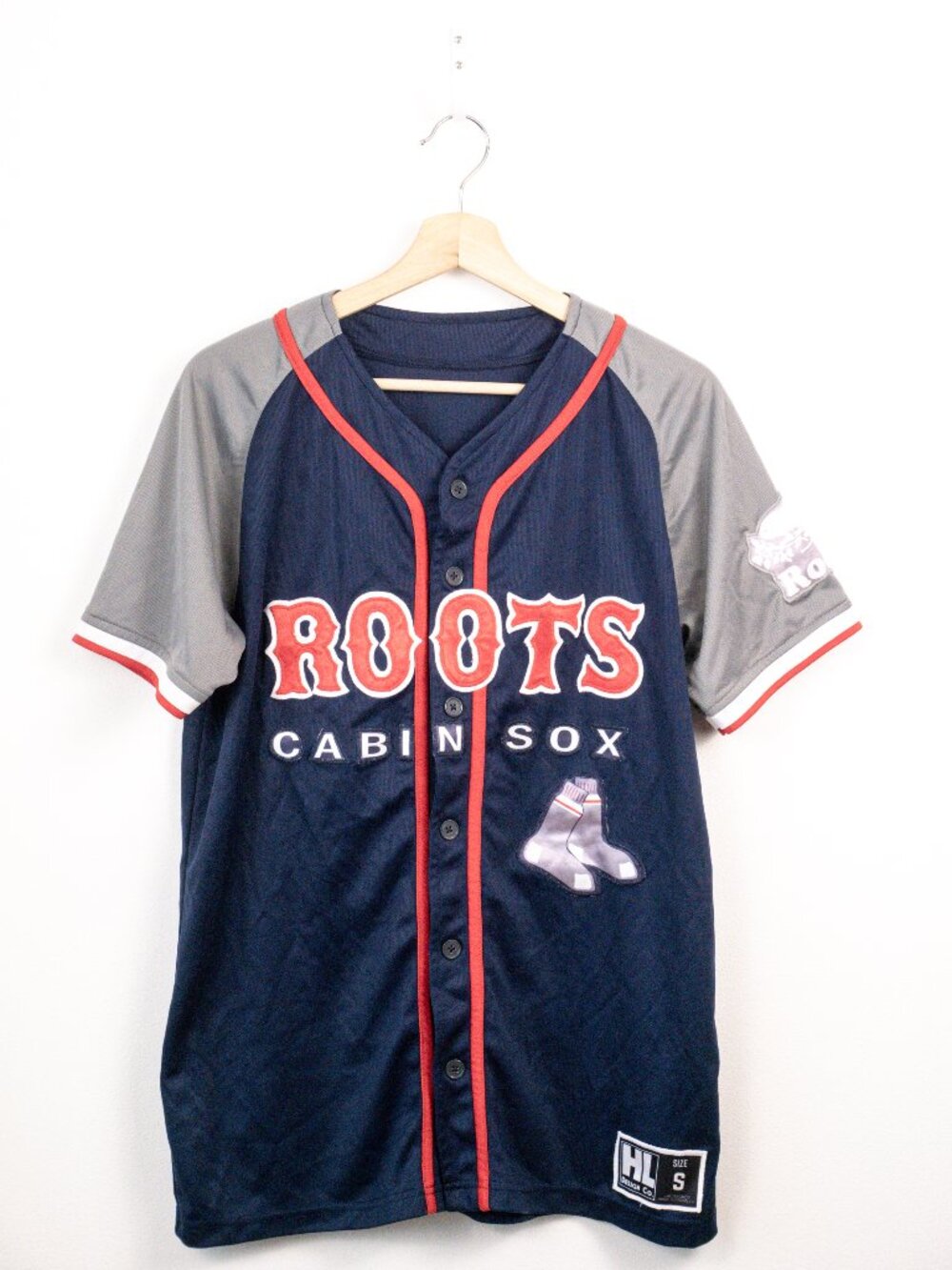 HL Design Co. Roots Cabin Sox Custom Baseball Jersey Navy Blue Size Small